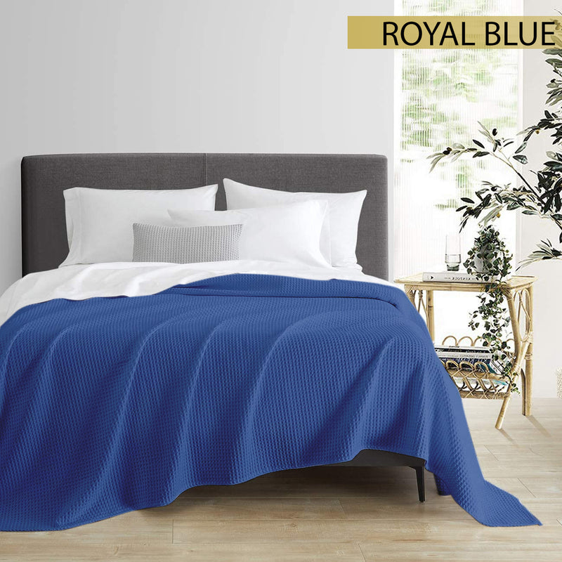 Egyptian Cotton Royal Blue Waffle Blanket
